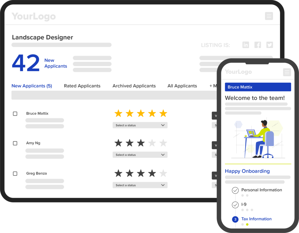 HiringThing ATS on desktop and Employee Onboarding on mobile