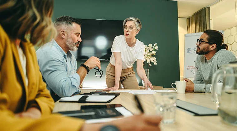 Woman leading meeting